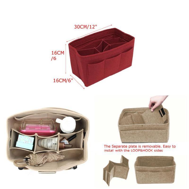 

Purse Organizer Felt Bag Insert Multi-pockets Detachable JL Cosmetic Bags & Cases, Red