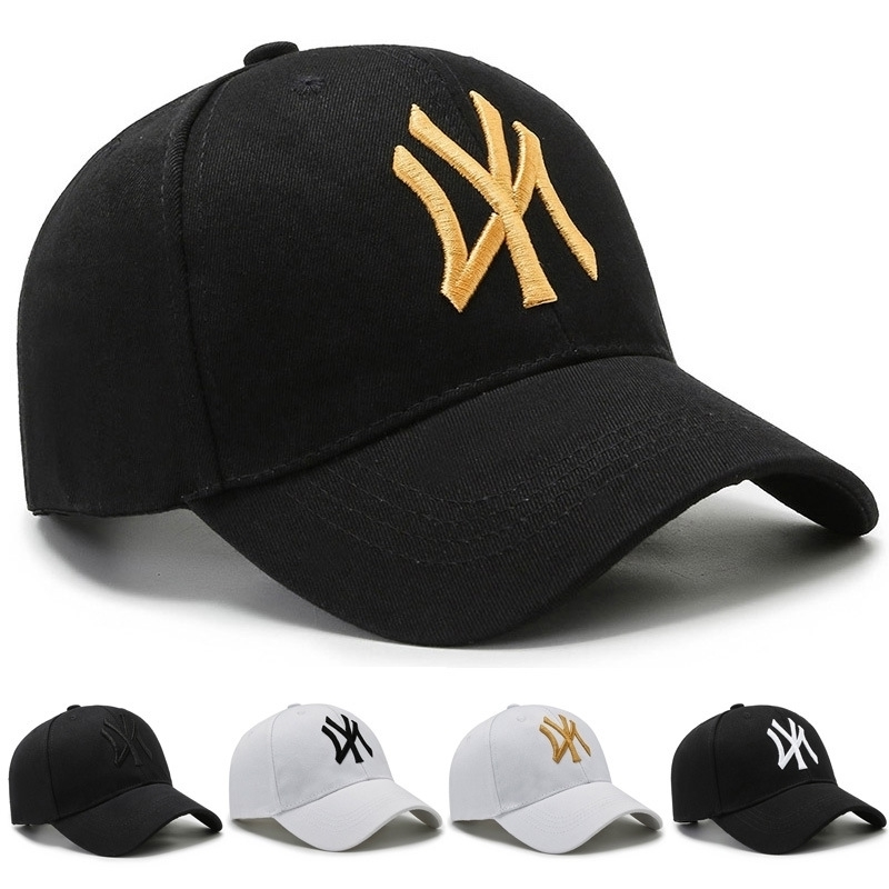 

Hat Women's autumn travel leisure breathable sunshade men's duck tongue hat embroidery, Black with gold