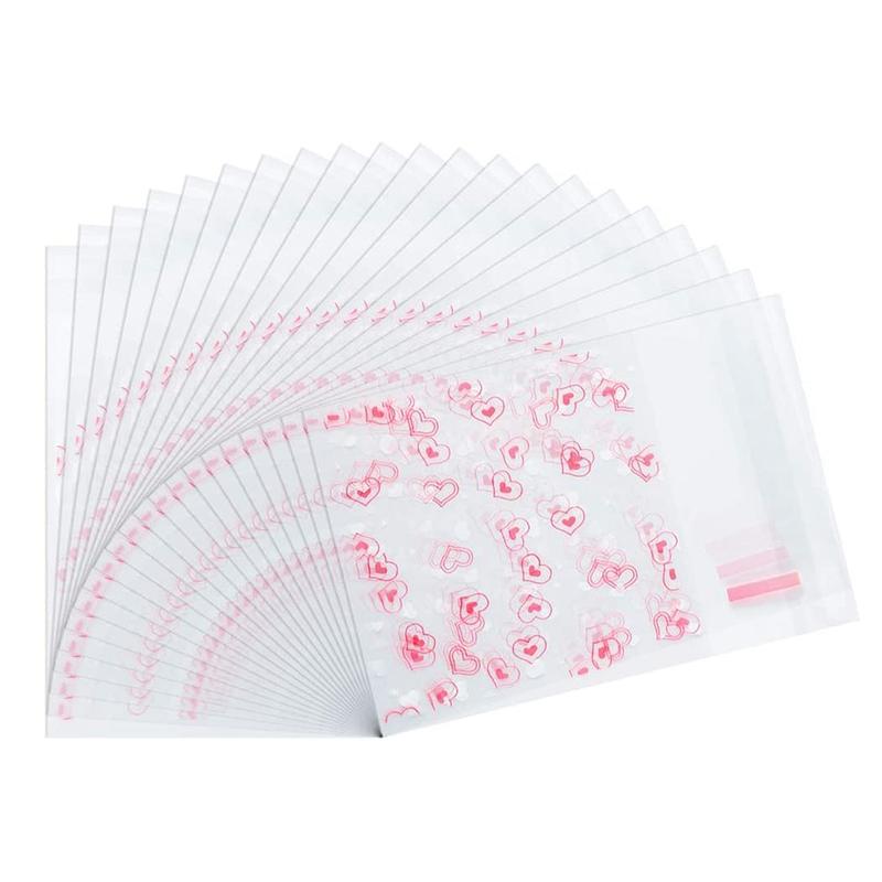

Gift Wrap 500 Pcs Self Adhesive Cookie Bags Love Heart Printing Treat Plastic Bag For Candy,Valentine Chocolates