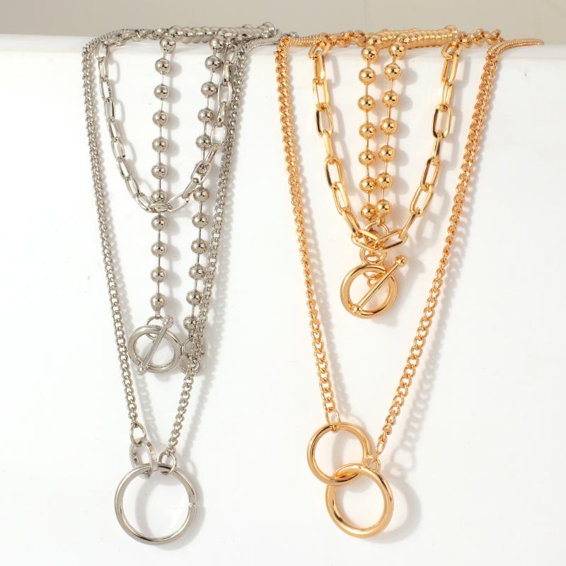 

Chains AENSOA 2021 Collier Chain Necklace Multilayer Toggle Clasp Metal Gold Color Round Pendant For Women Men Trend