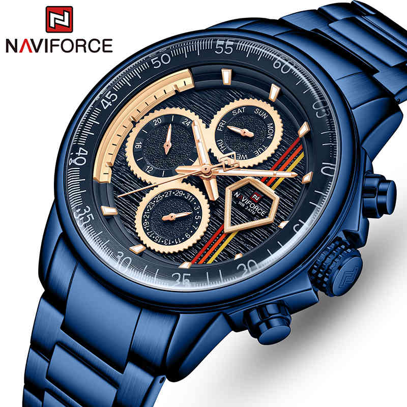 

NAVIFORCE Fashion Blue Mens Watches Top Brand Luxury Steel Male Clock Sports Waterproof Quartz Watch Men Relogio Masculino 210517, Silver black