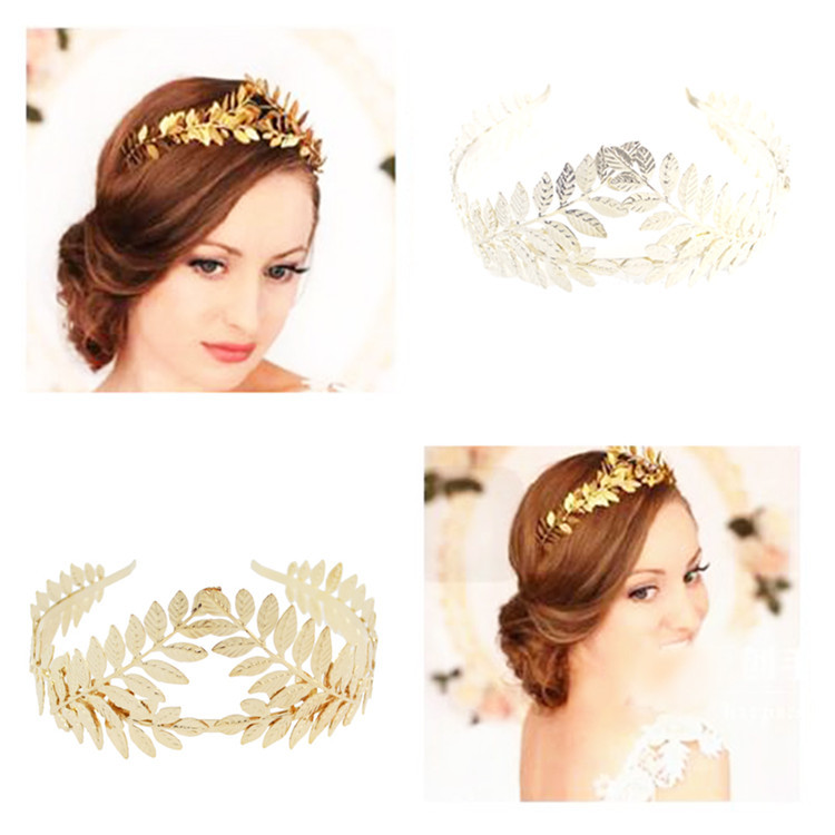 

Gold Silver Bride leaves hairband Girls Princess Crown headdress Barrettes Fashion double leaves hair hoop wedding headwear Women accessories wholesale