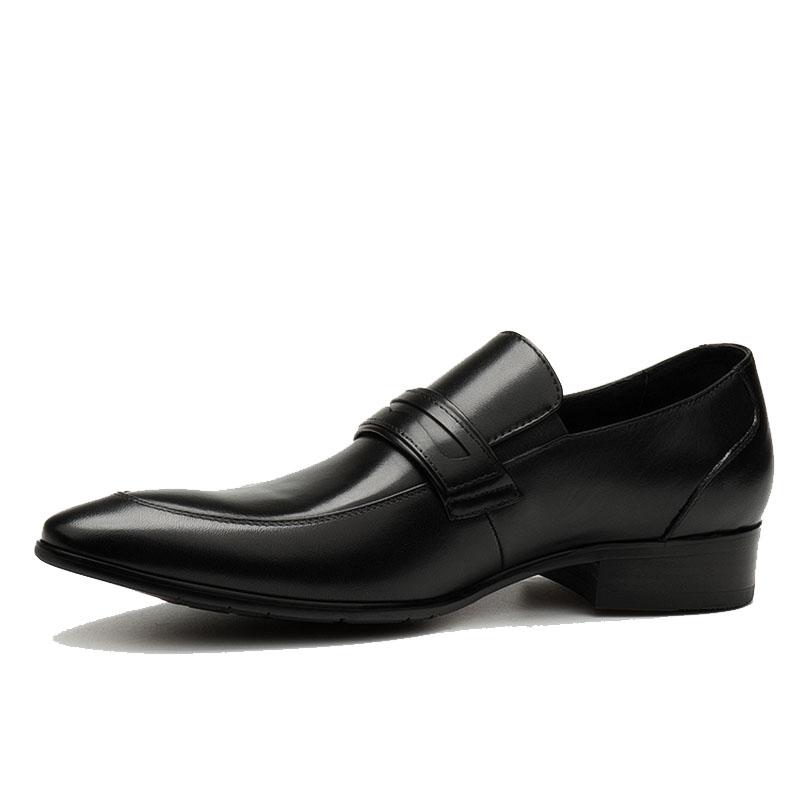 

Dress Shoes PJCMG Spring/Autumn Ostrich Style Black Loafers Pointed Toe Slip-On Genuine Leather Wedding Oxford Office Mens