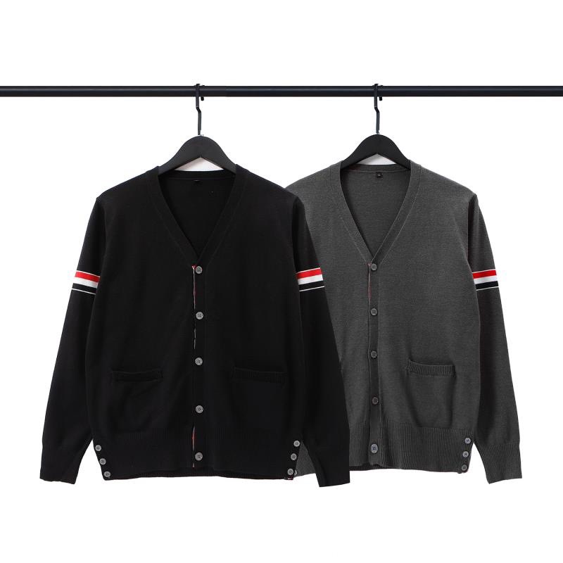 

Autumn winter pure cotton Loopback Jersey Knit Engineered arm stripe thom Sweatshirt Crewneck Pullover brown men's women Sweaters A2, Black