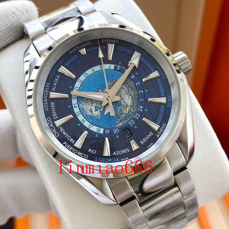 

Fashion Mens Luxury Watch World Time James Bond 007 Men Automatic Watches Mechanical Movement Men's Skyfall Steel Wristwatches, 50m waterproof
