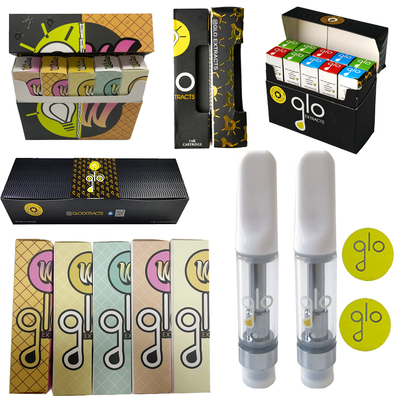 

Glo Vape Cartridges Packing 0.8ml 1ml Ceramic Atomizer Glass Thick Oil Carts Dab Pen Wax Vaporizer 510 Thread Empty E Cigarettes