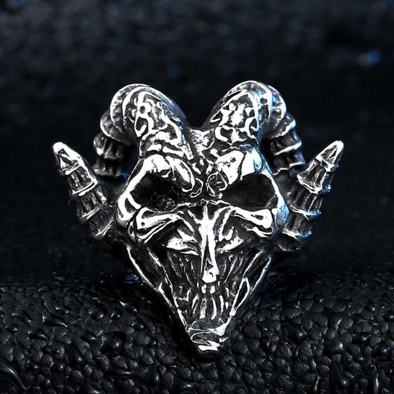 

Cluster Rings Gothic Fashion Retro Demon Satan Skull Sheep Head Mens Ring Evil Clown