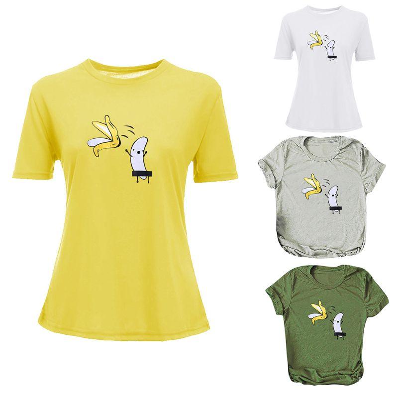 

Women's T-Shirt Women Girls Summer Roll Up Short Sleeve Loose Cute Cartoon Naked Banana Graphic Casual Funny Tee Tops Streetwear, Yellow