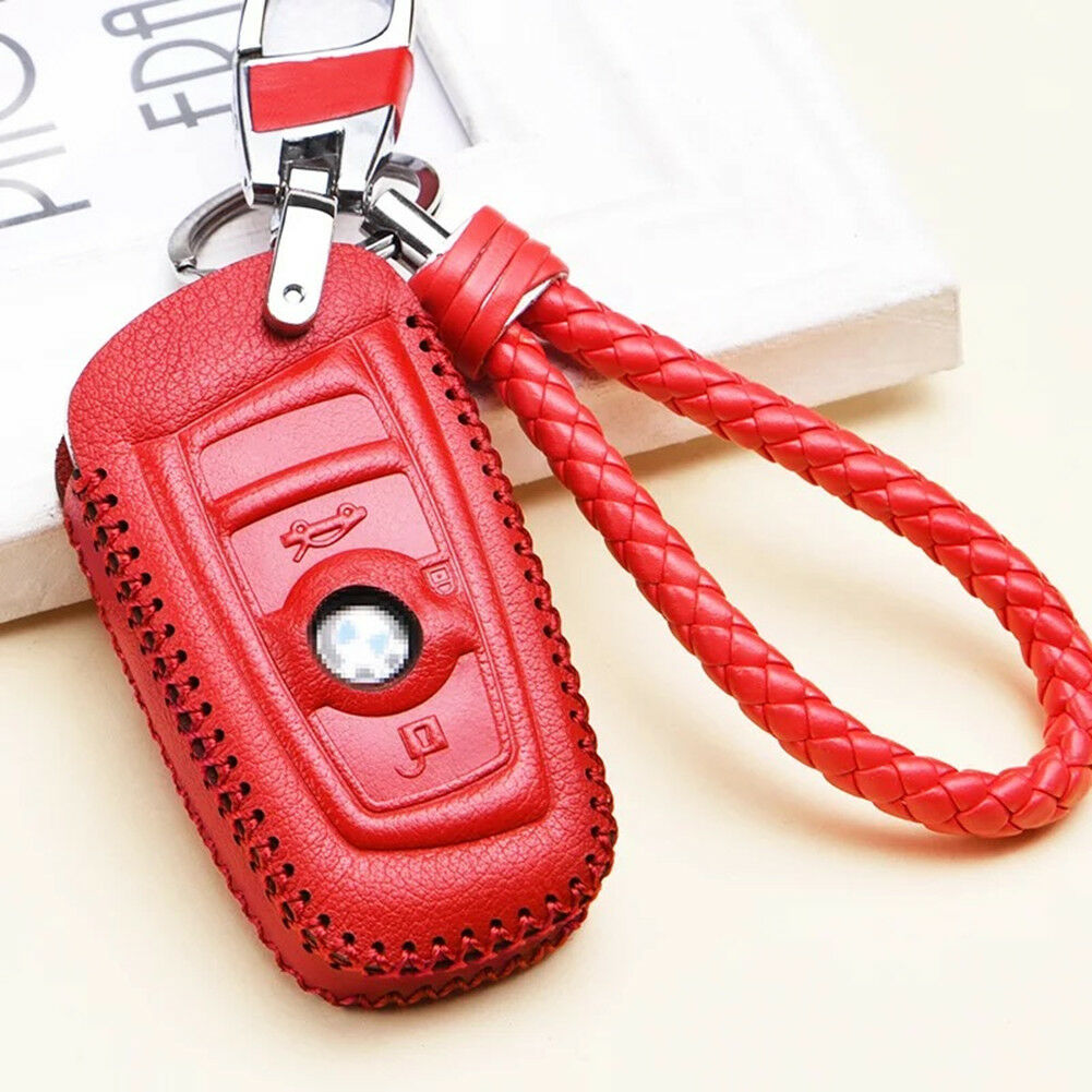 

NEW Red BMW Leather Car Key Fob Case Cover Jacket KeyChain 1 3 4 5 6 7 X3 Series