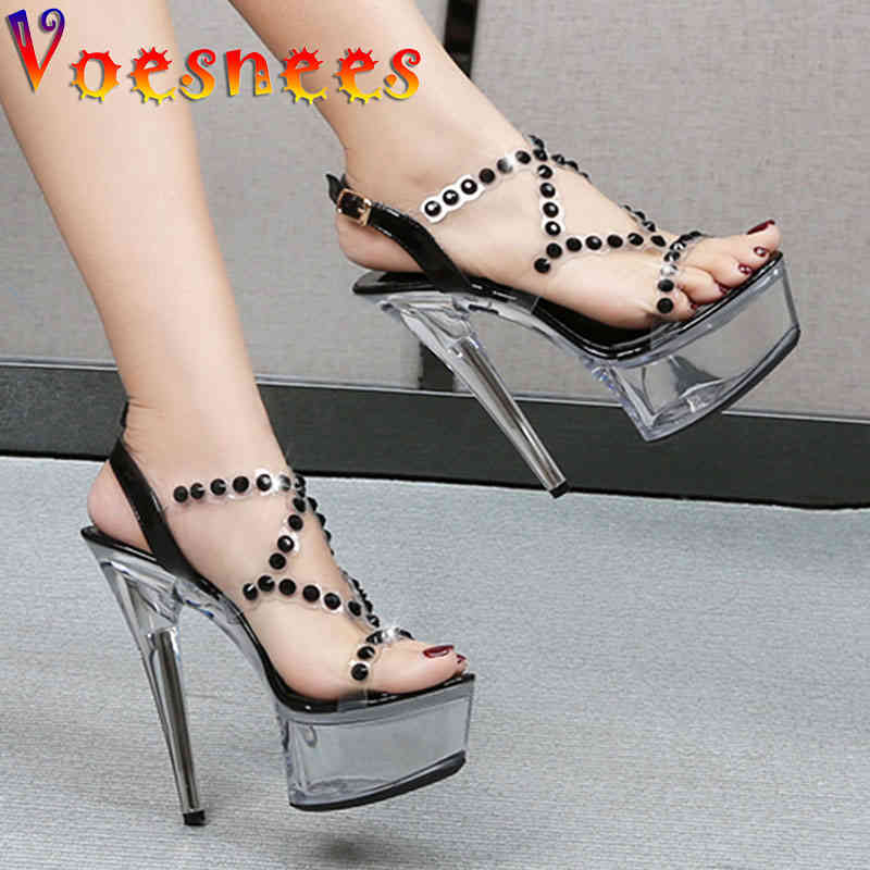 

Sandals Women Shoes 2021 PVC Diamond Jelly Thick Platform Ultra-High-Heel Model Stage Transparent Crystal High Heel DNAP, Pink