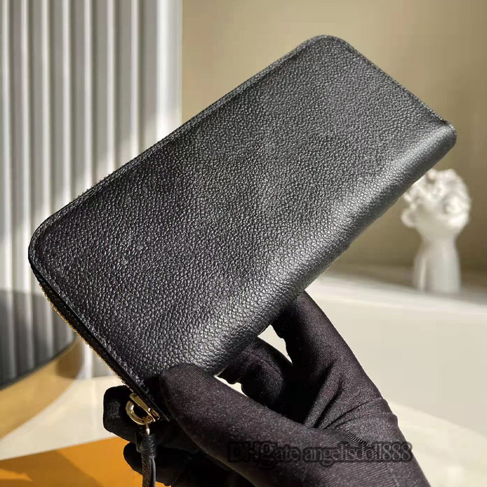 

Women Long Zipper Wallets all black Logos Embossed Full Genuine Leather Empreint Coin Purse Top 7a Quality Men Designer Wallet Credit Card H, Red;black