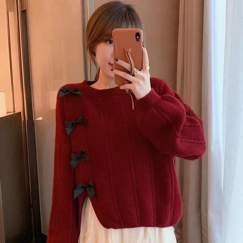 

Women's Sweaters Retro Japanese 2021 Round Neck Striped Sweater Women Loose Korean Version Of All-match Knitted Pullover Blouse, Black
