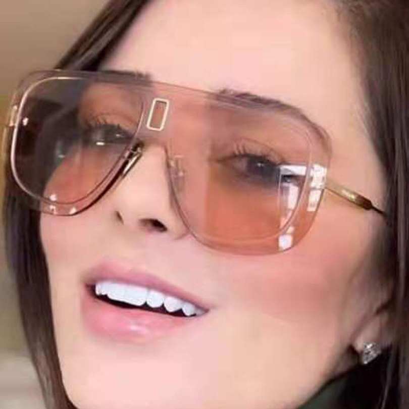 

Flat top rimless candy sunglasses women fashion style pink lens