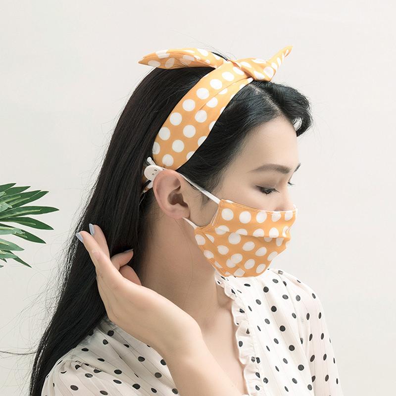 

Hair Accessories 2 Pcs Printed Button Headband Mask Set Bowknot Buttons Hairband Headwear Finish Women