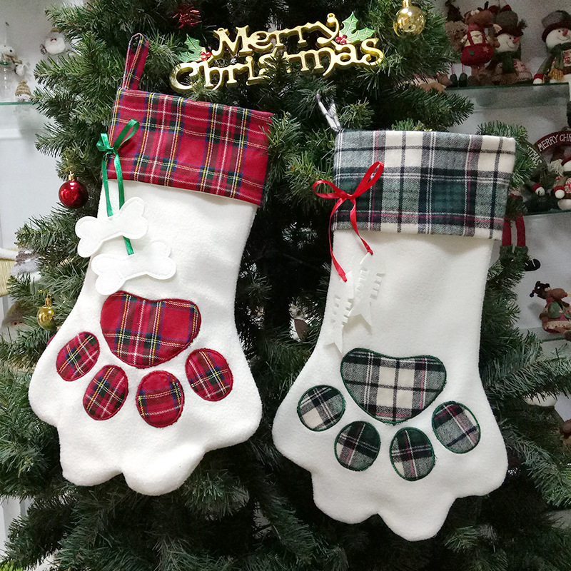 

Christmas Stocking Cat Dog Paw Stockings Fluffy Santa Socks Snowflake Xmas Tree Decoration Festival Gift Bag