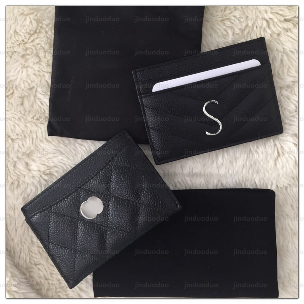 

Top quality Genuine Leather Purse card holder wallet Men free Women's Holders Casual Luxurys designer fashion Coin Black Lambskin Wallets Key Pocket Interior Slot, Black silver