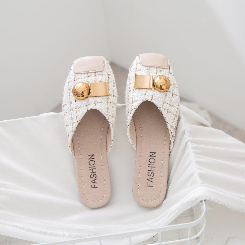 

Fashion Women's Slippers Sell Canvas Low Heel Ladies Square Toe Shoes Casual Splice Summer, Beige