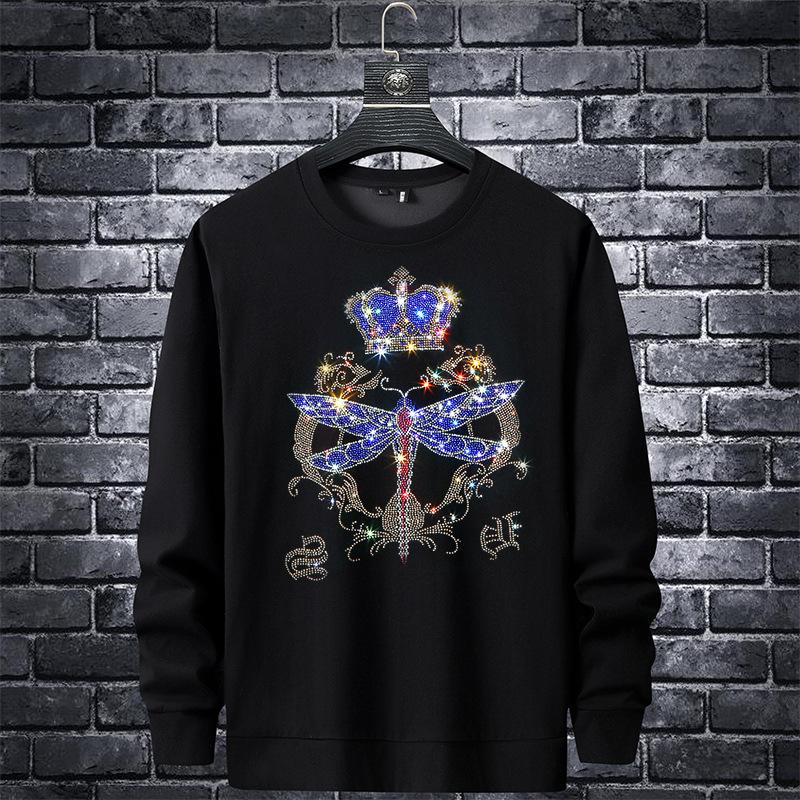 

Men's Hoodies & Sweatshirts 2022 Dragonfly Rhinestones Men Hoodie Sweatshirt Fashion Streetwear Slim Full O Neck Cotton Pullover Mens Autumn, Black