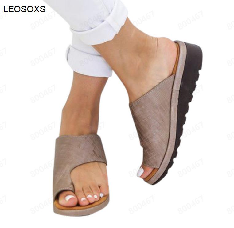 

Shoes For Women 2021 Summer PU Leather Comfy Platform Flat Sole Large Size Slippers Solid Color Slip-on Sandals, Black