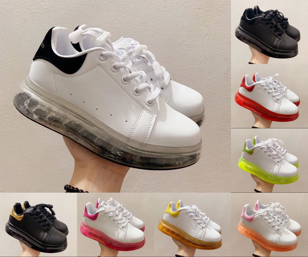 

Top Quality Kids Platform Sneakers Luxury Designer White Red Genuine Leather Transparent Bottom Casual Shoes Child Gift, Black;red