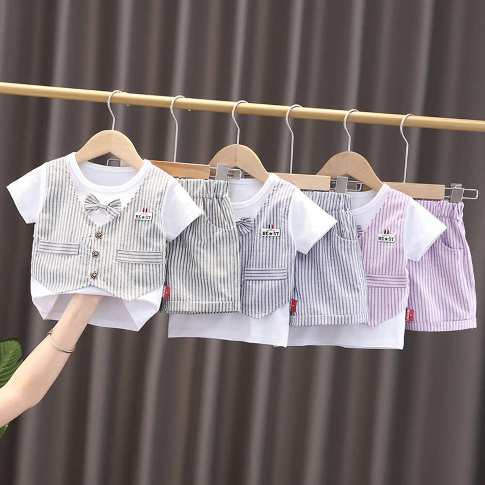 

summer small and medium sized boy's baby thin suit vest two piece, White