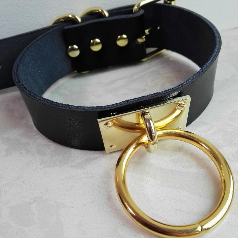 

Sexy Fashion Harajuku Handmade Leather Choker Belt Rock Punk Goth Collar Double O-Round Stud Gold-color Color Necklace Torque Chokers