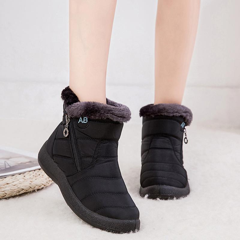 

Boots Women Winter Warm Ankle Shoes Outdoor Waterproof Casual Fashion Snow Solid Side Zipper Plush Lined Non Slip Walking Ladies, Black