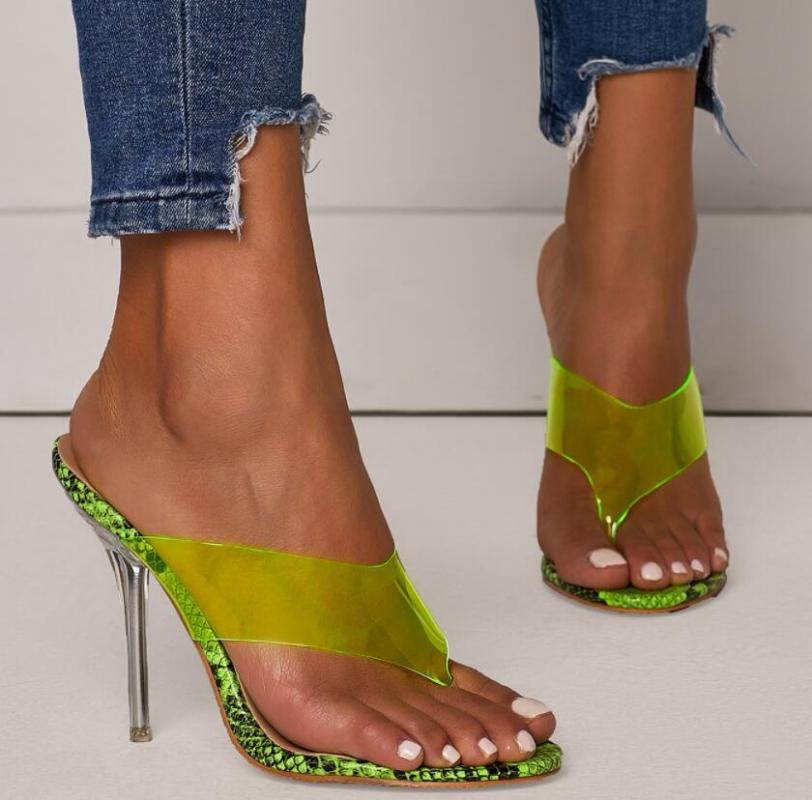 

Slippers Women Transparent Summer Sexy Clear High Heels Jelly Sandals Open Toe Stiletto Ladies Slides Flip Flops Shoes Big Size, Green 11cm