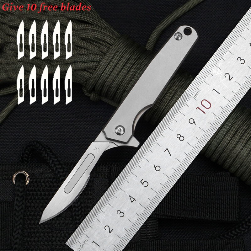 

Titanium Aoy EDC Foding Knife Siver Mini Scape Open Express Mutifunctiona Too Free 10 Bades