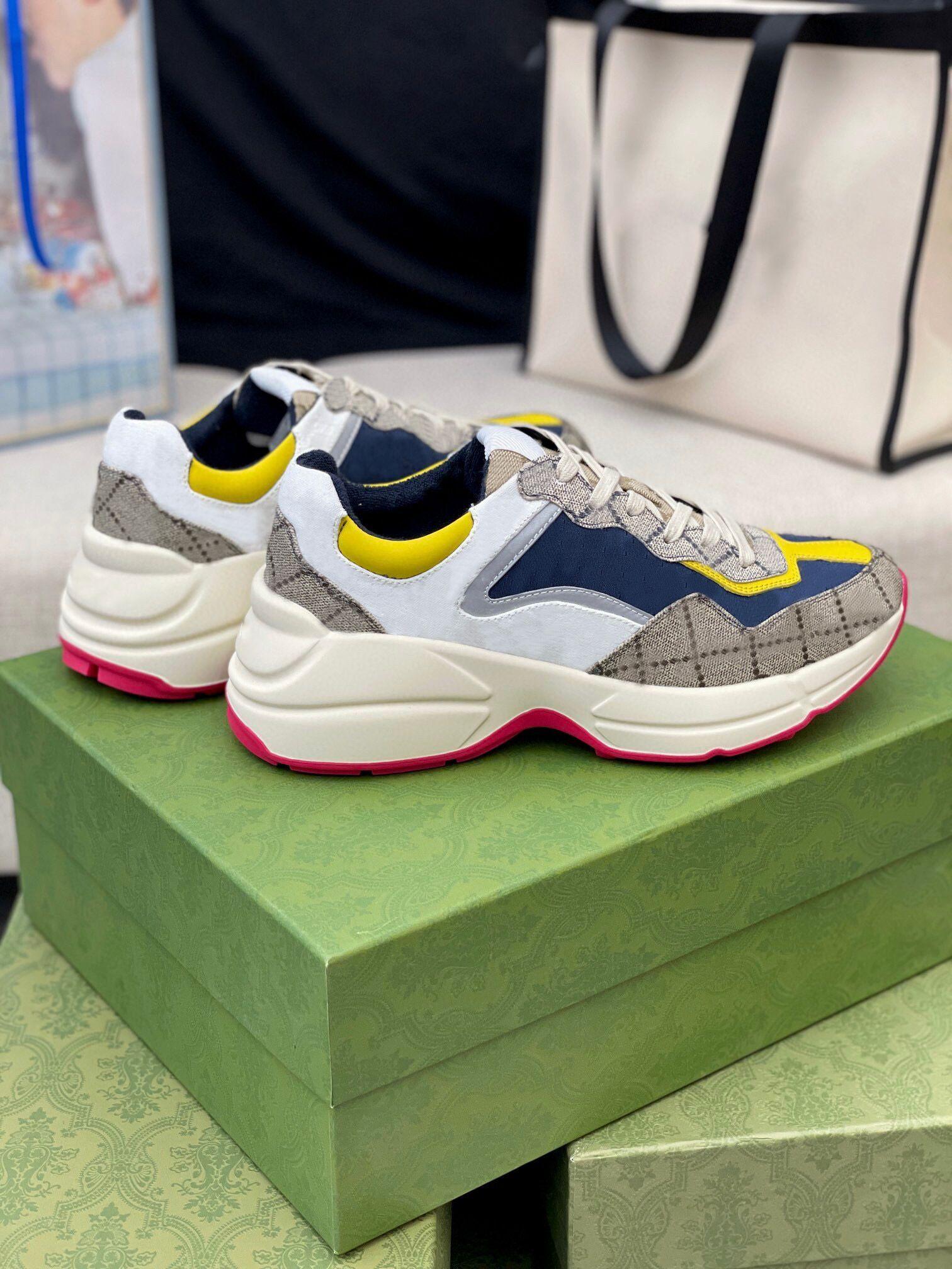 

2021 Designer Shoes Rhyton Sneakers Beige Men Trainers Vintage Luxury Chaussures Ladies with Box Size 35-45 rdggsdgas, Color 7