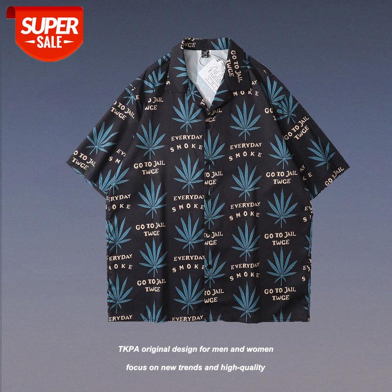 

TKPA West Coast Gangster Hip Hop Short Sleeve Shirt Men's Japanese Street Loose Wei Yi Leisure Vacation #Le00, White;black