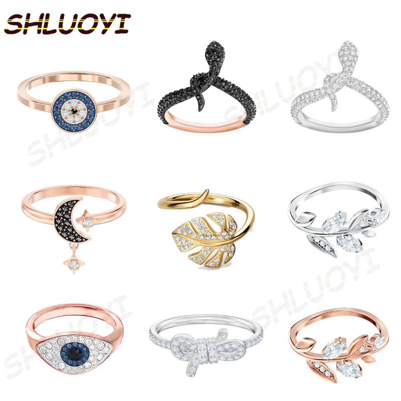

Cluster Rings Fashion Jewelry High Quality SWA Charming Blue Color, Snake, Moon, Leaf Crystal, Bowknot Female Ring Romantic Gift, Golden;silver
