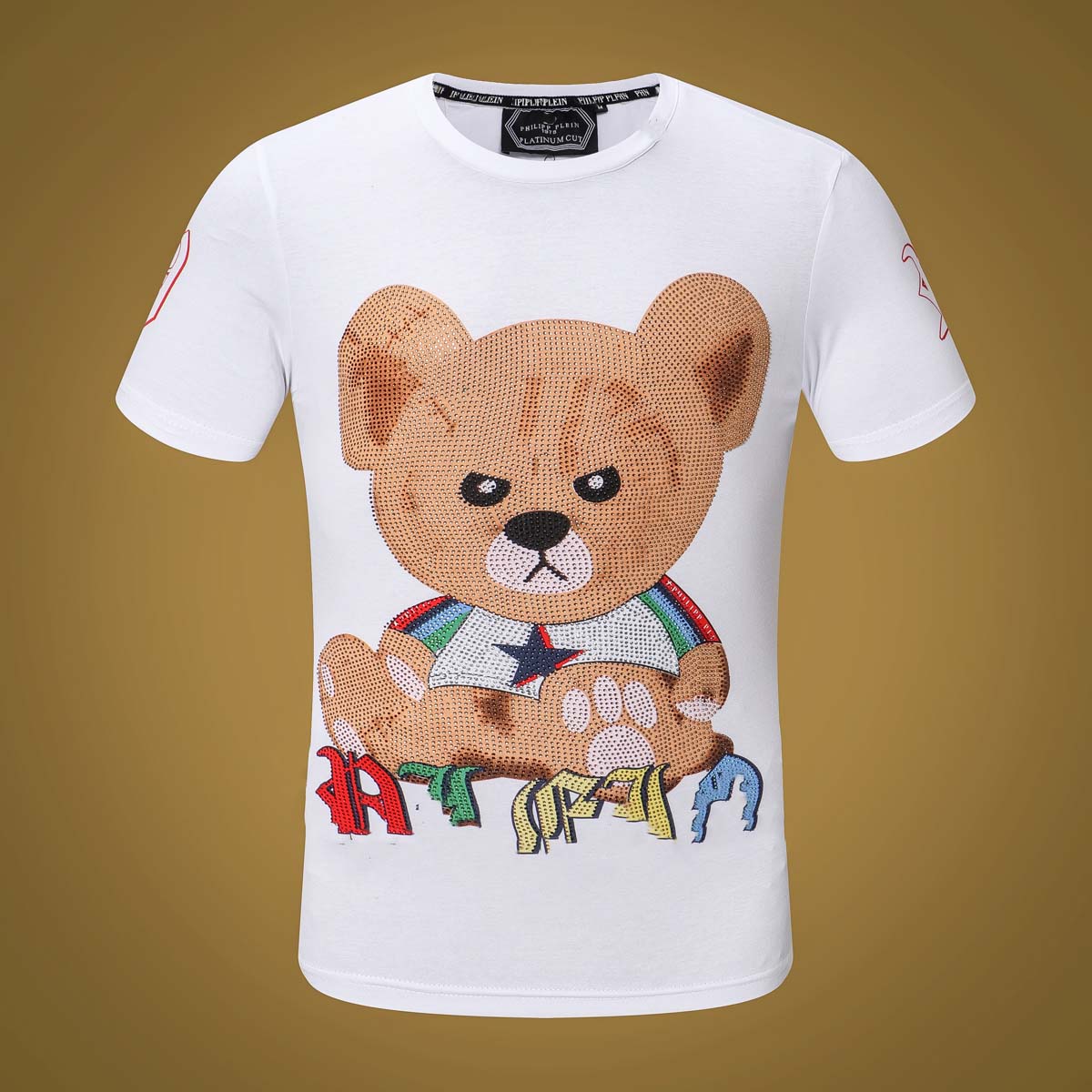 

2021 Plain Men T Shirts Cotton Women Clothes Funny little bear Short Sleeve O Neck Tees Diamond Skull Printing Phillip T-Shirts PP2, White;black