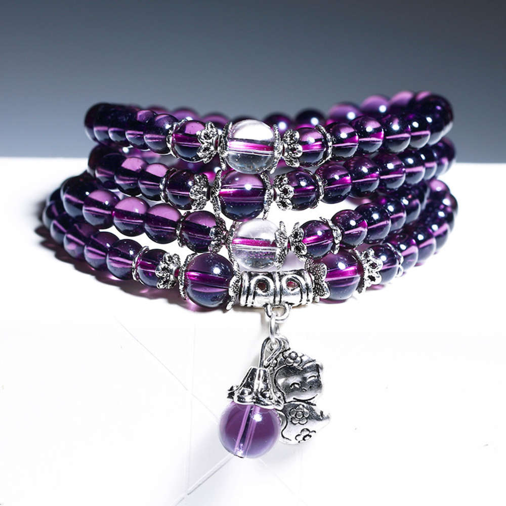 

Hand catenary Amethyst Topaz 12 zodiac multi Circle 108 crystal national style gift Bracelet, Black
