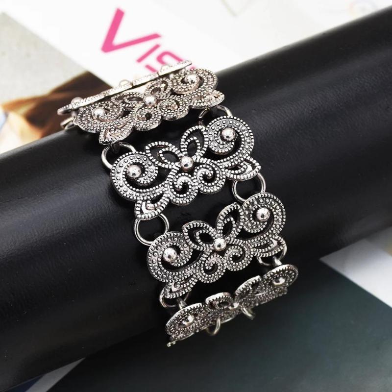 

Link, Chain Vintage Metal Bracelets Carved Flower Coin Tassel Hippie For Women Boho Gypsy Turkish Party Jewelry Gift Pulseras, Black