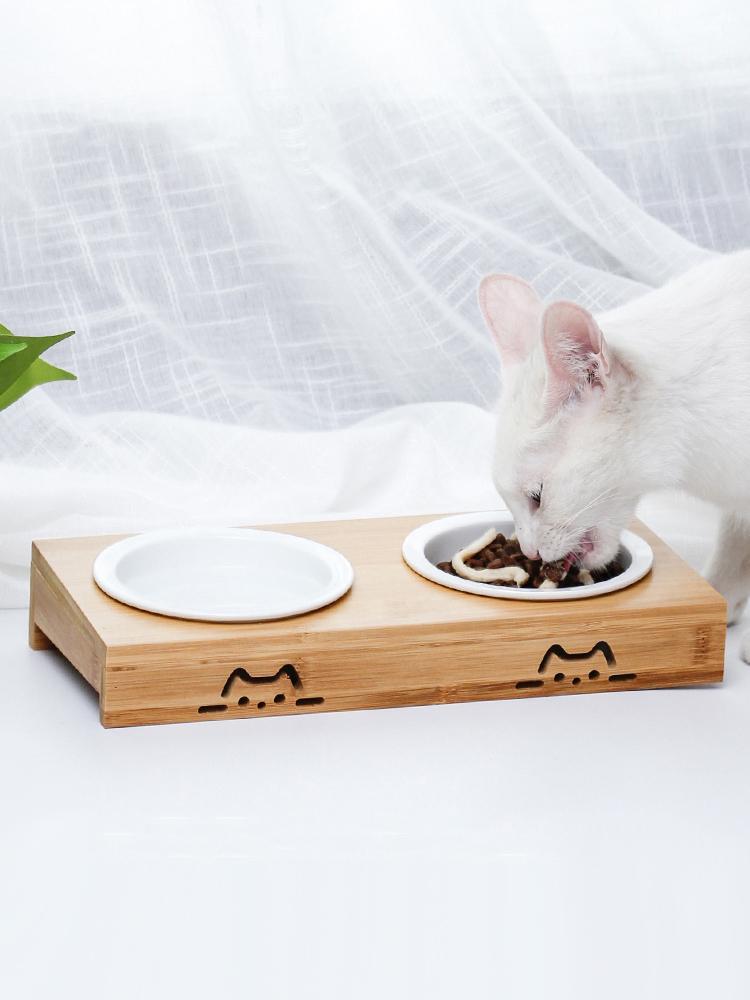 

Cat Bowls & Feeders Pets Dog Food Water Feeder Ceramic Dish Bowl Bamboo Rack Cats Feeding Dishes Dogs Drink Pet Supplies