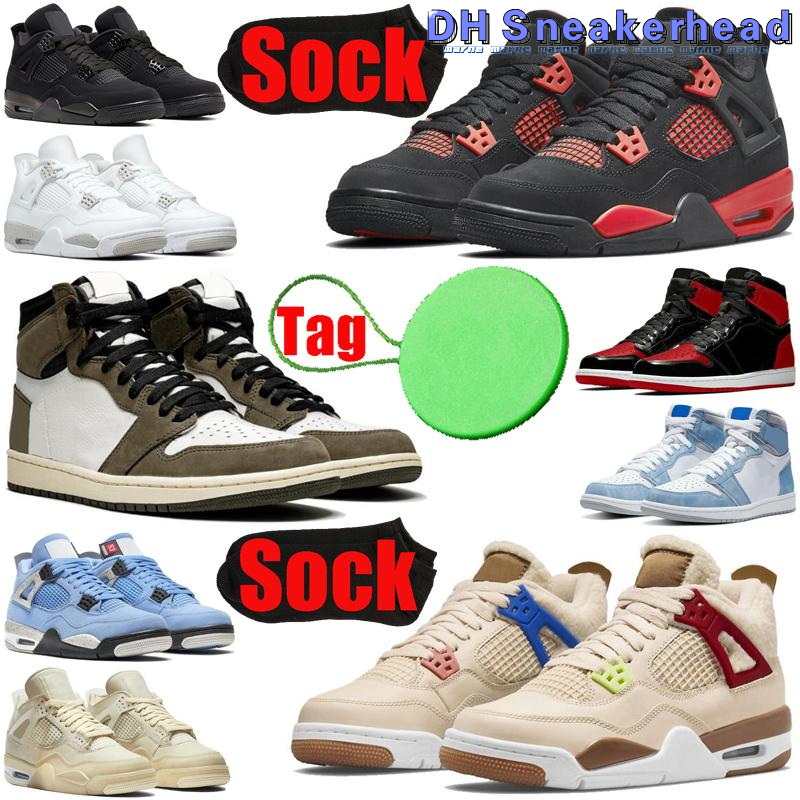 

1s 4s basketball shoes for mens womens jumpman 1 4 Cactus Jack Red Thunder Where The Wild Things Bred Patent Fragment men trainers sports sneakers, Shoe box