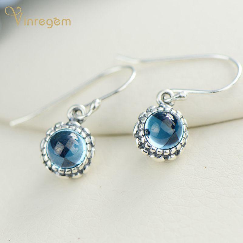 

Dangle & Chandelier Vinregem 100% 925 Sterling Silver Blue Topaz Gemstone Wedding Engagement Romantic Drop Earrings For Women Fine Jewelry
