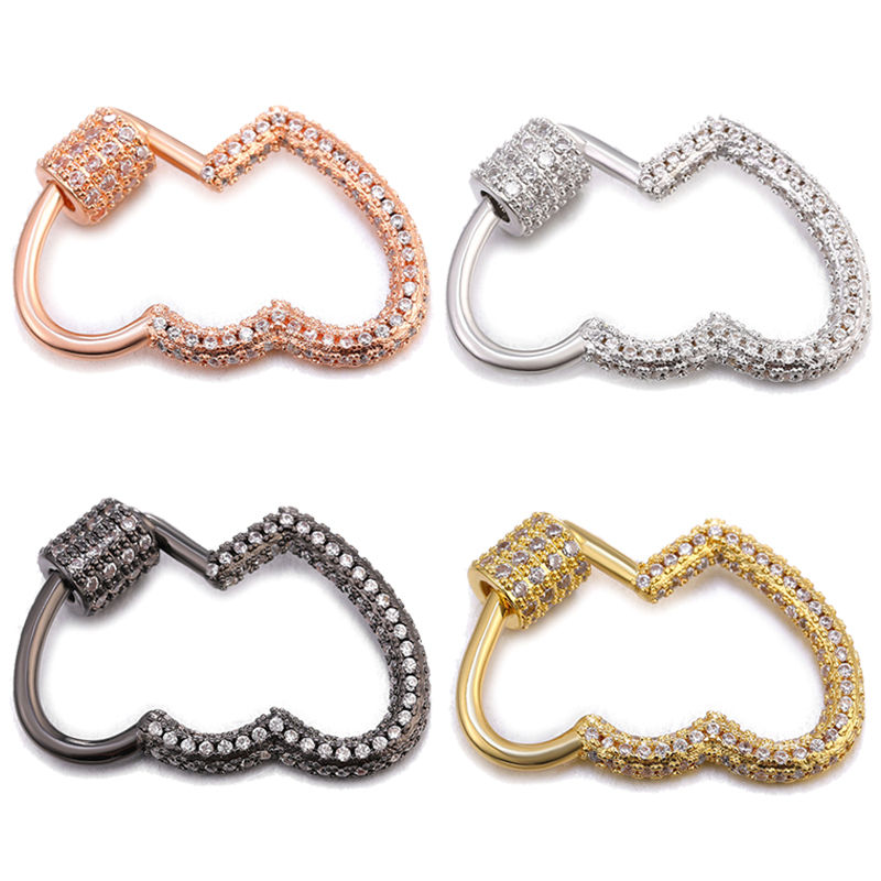 

Riversr CZ Micro Pave Screw Clasps Accessories White Pink Yellow Gun Black Double Heart Shape Copper Zircon Pendant Connectors DIY Jewelry