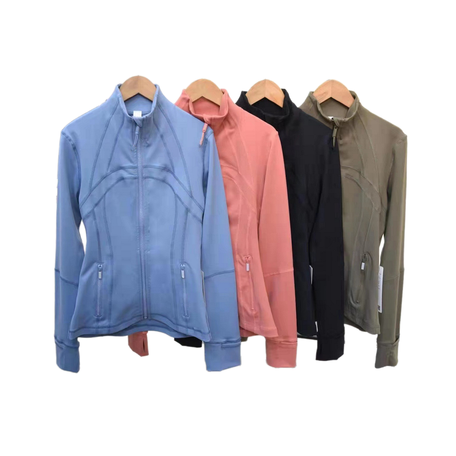 

2022 Women's Jackets yoga wear Sport stand collar jacket with logo quick-drying Hooded Define zipper cardigan tight-fitting long-sleeved jacket women top-quality, Army green