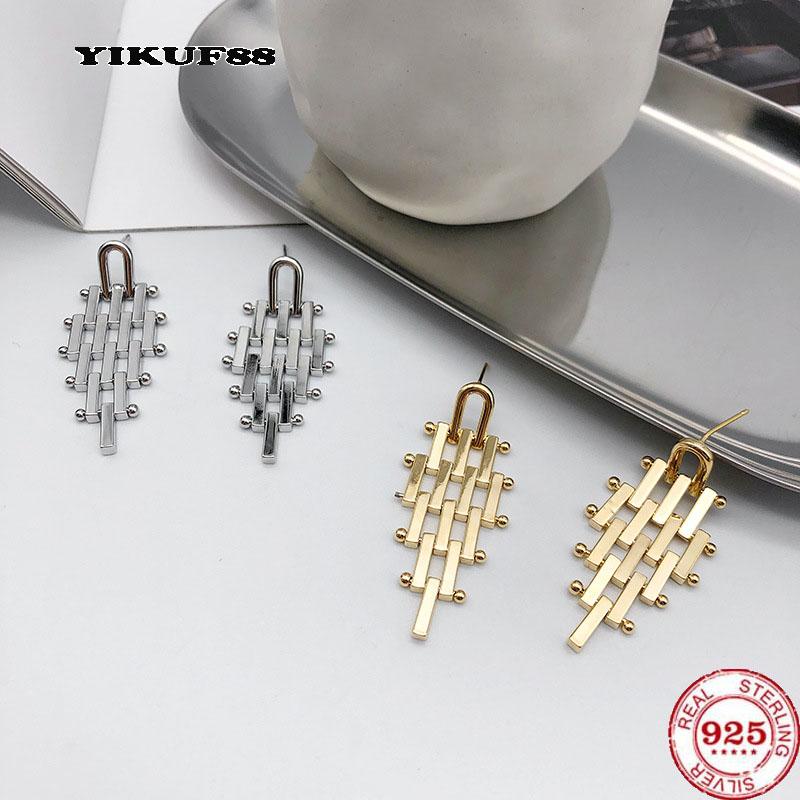 

Stud YIKUF88 S925 Sterling Silver Women Stitching Earrings Female Exaggerated Triangle Folding For Ear, Golden;silver