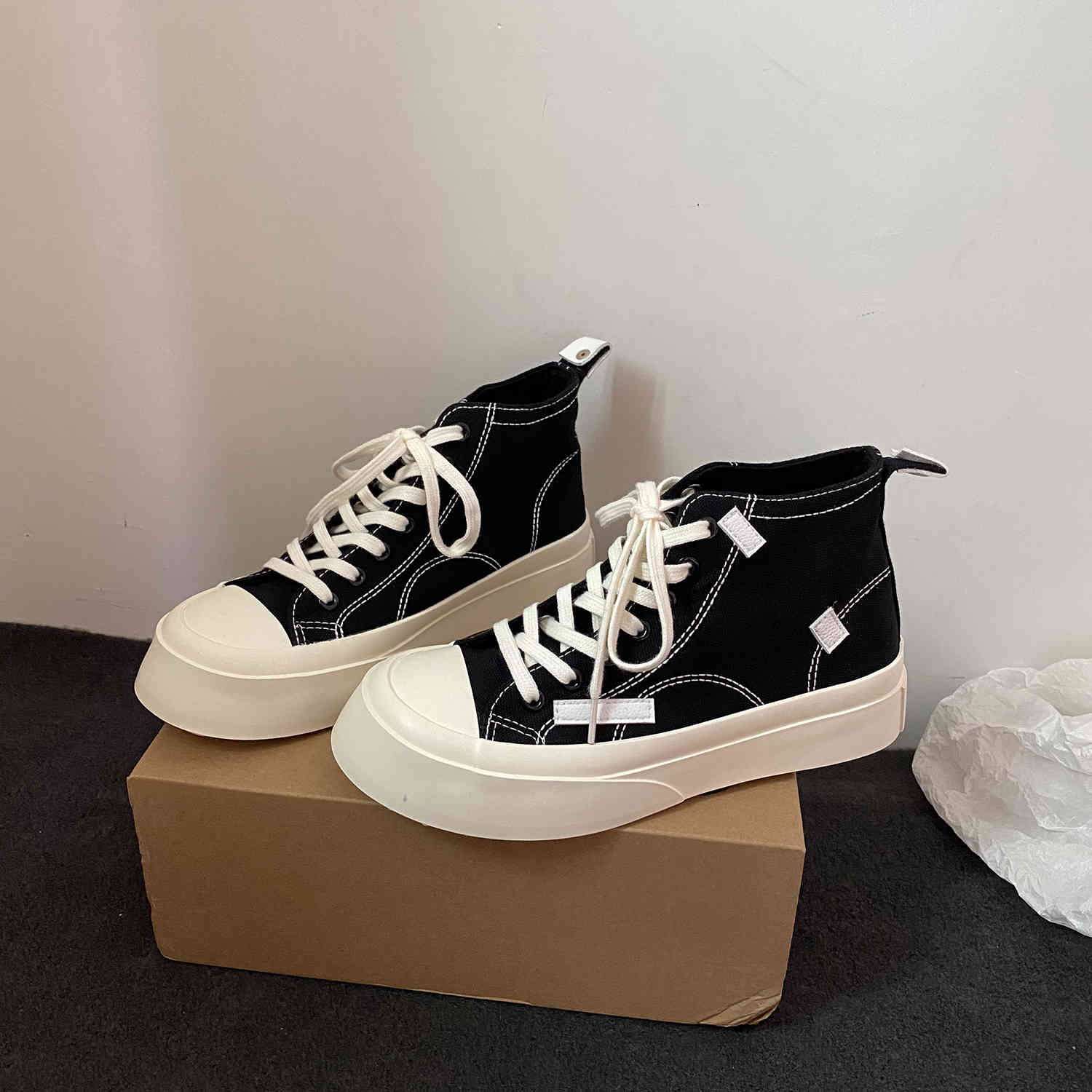 

dress shoes fashion women canvas vulcanized trend platform comfortable thick bottom sneakers zapatillas mujer hoa9, Black