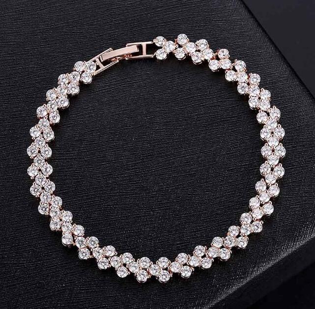 

Luxury Shining Stone Roman Tennis Bracelets Womens Jewelry Austria CZ Diamond Crystal Link Bracelet 18.5cm, Golden;silver