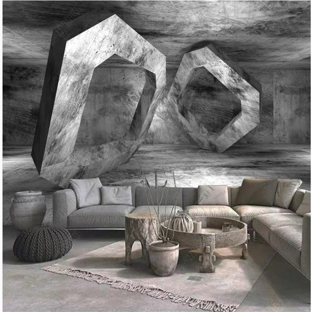 modern wallpaper for living room Special-shaped cement wall modeling background wall-image-697645349