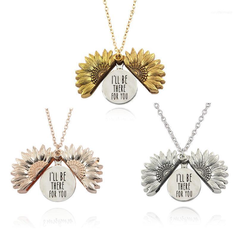 

Women Gold Necklace I Will Be There For You Open Locket Sunflower Pendant Necklaces1