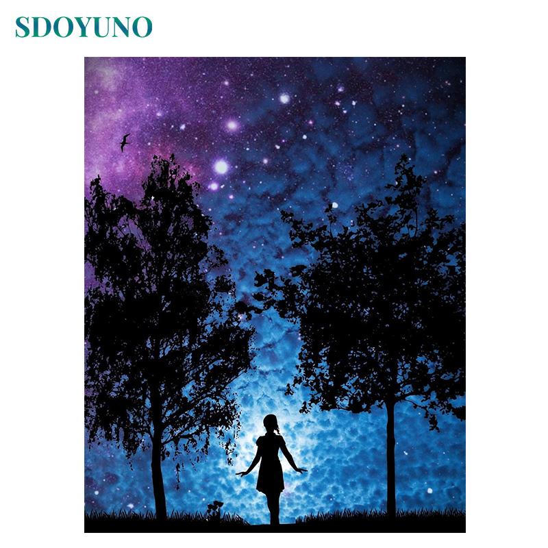 

Paintings SDOYUNO Frameless Oil Painting By Numbers Night Sky 60x75cm DIY Paint Canvas Landscape Home Decor Art