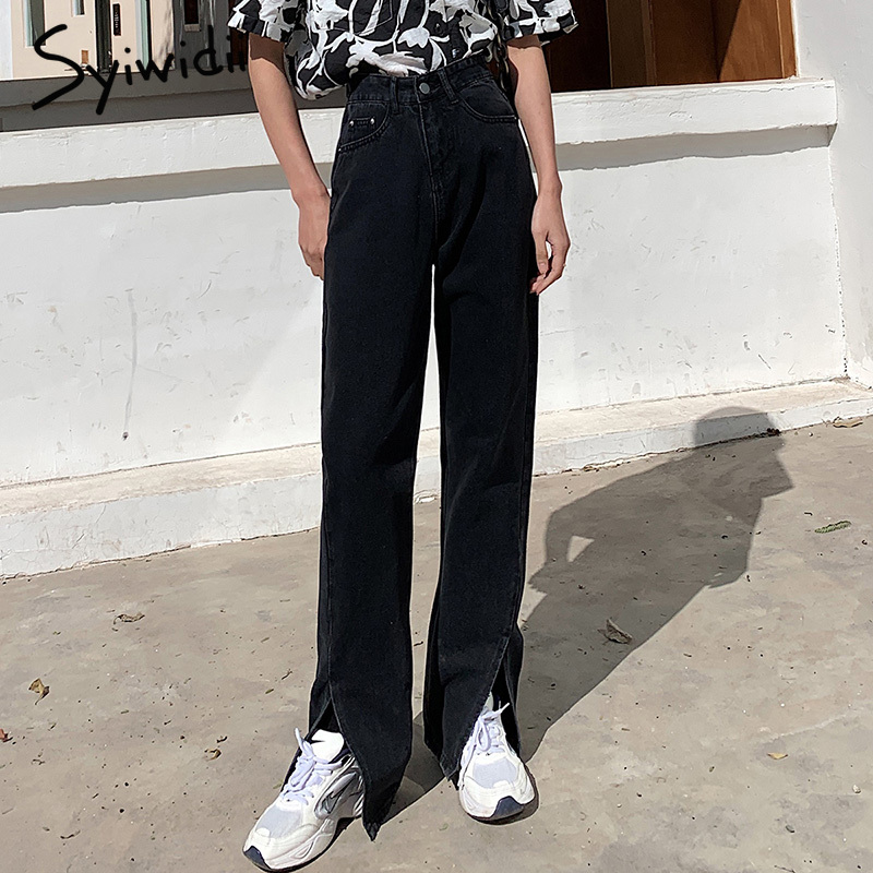 

2021syiwidii flare jeans women denim pants high waisted slit leg vintage streetwear bell bottom fashion clothes cut out full length, Blue