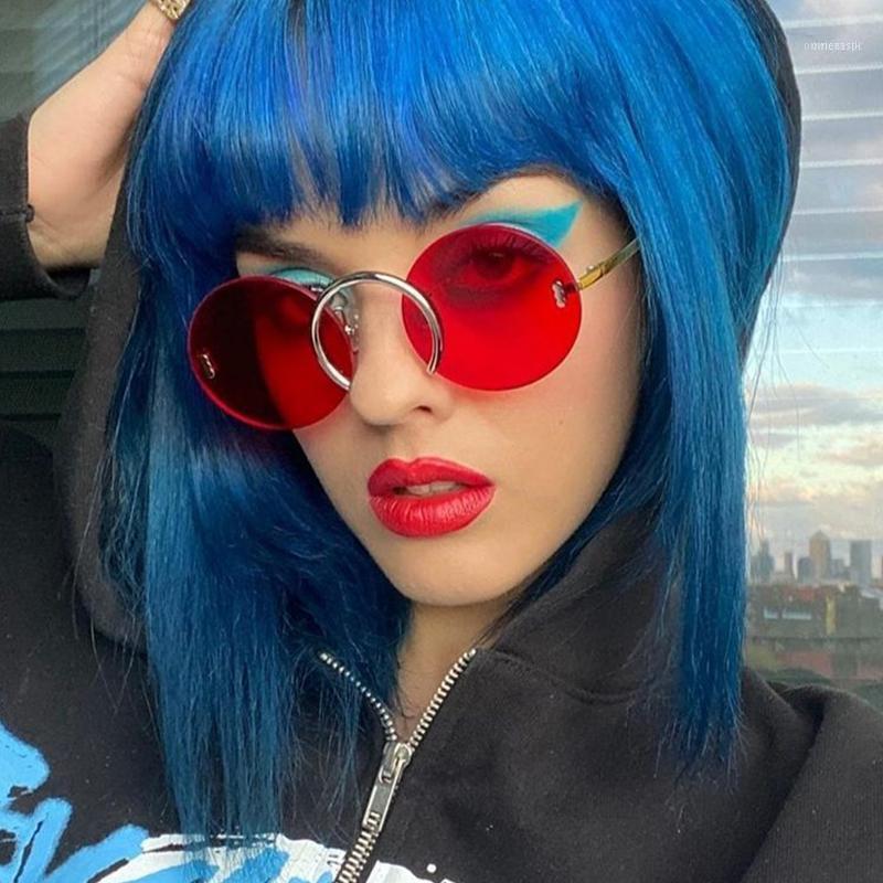 

Sunglasses Chic Red Circle Luxury Designer Rimless Oversized Shades Metal Bridge Round Women Sun Glasses Festival Eyewear UV4001