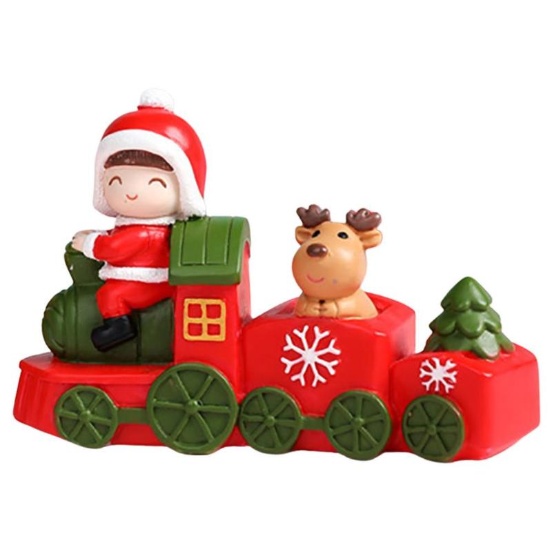 

Christmas Decorations Resin Train Ornament Cute Santa Claus Snowman Reindeer Figurine Statue Tabletop Tree Mini Trai
