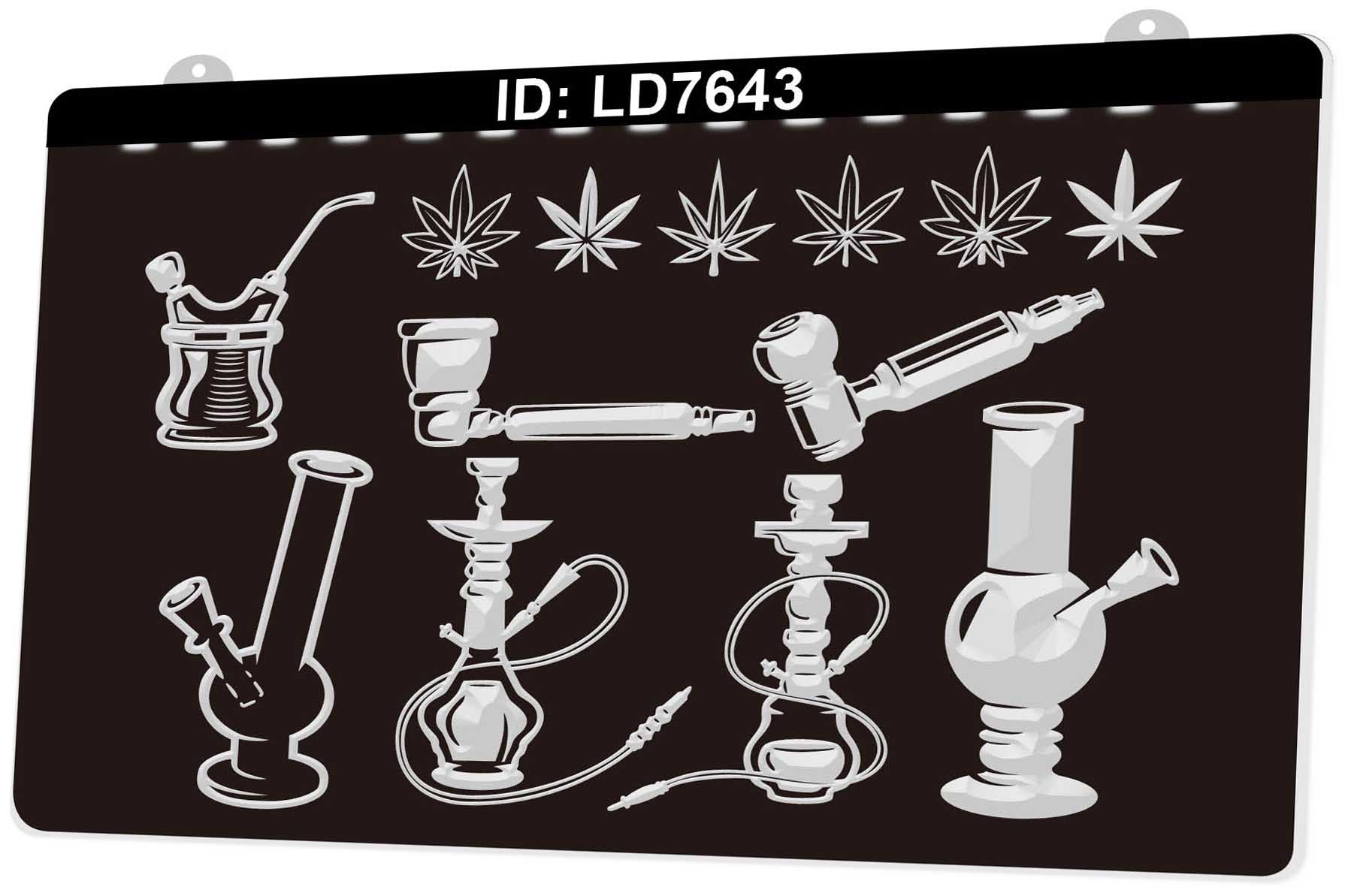 

LD7643 Hookah Smoke Glass Bong 3D Engraving LED Light Sign Wholesale Retail